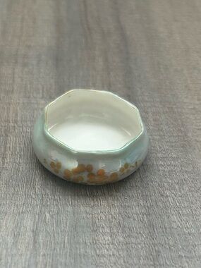 Antique Belleek Willets Blue Gold Short Open Salt Cellar Dip